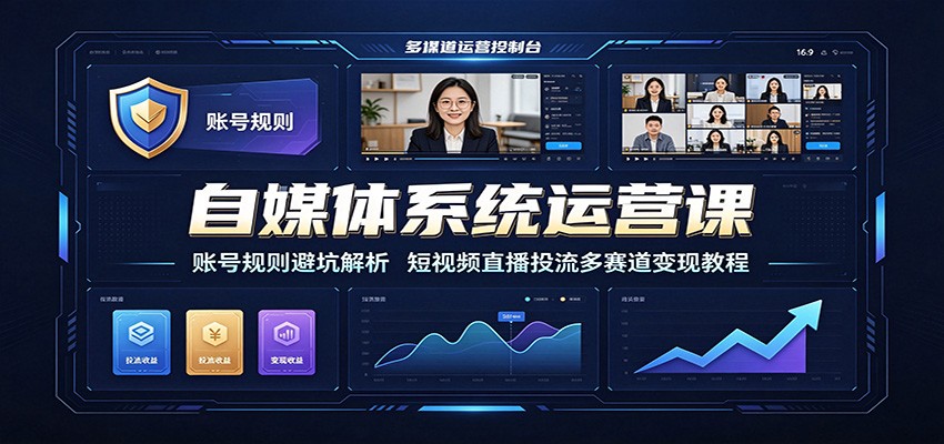 自媒体系统运营课:账号规则避坑解析,短视频直播投流多赛道变现教程-大表哥网创