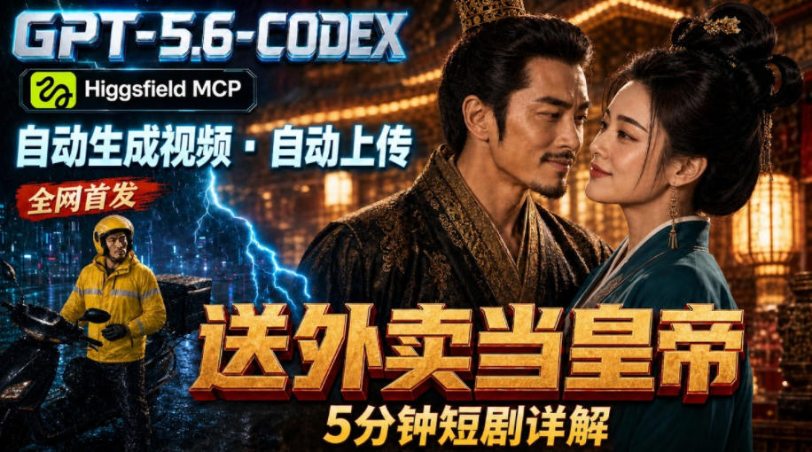 GPT-5.6 Codex+Higgsfield MCP：一条指令生成5分钟短剧并自动上传YouTube(油管)-大表哥网创