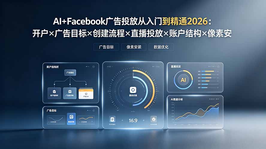 AI+Facebook广告投放从入门到精通2026：开户×广告目标×创建流程×直播投放×账户结构×像素安装×AI赋能-大表哥网创