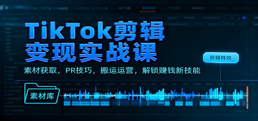 TikTok剪辑变现实战课：素材获取，PR技巧，搬运运营，解锁赚钱新技能-大表哥网创