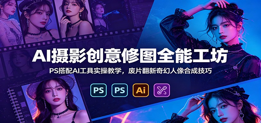 AI摄影创意修图全能工坊：PS搭配AI工具实操教学，废片翻新奇幻人像合成技巧-大表哥网创