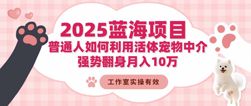 2025蓝海项目：普通人如何利用活体宠物中介，强势翻身月入10万-大表哥网创