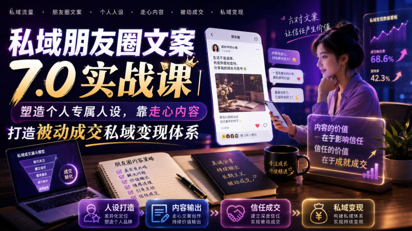 私域朋友圈文案7.0实战课｜塑造个人专属人设，靠走心内容打造被动成交私域变现体系-大表哥网创