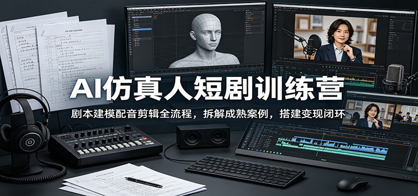 AI仿真人短剧训练营：剧本建模配音剪辑全流程，拆解成熟案例，搭建变现闭环-大表哥网创