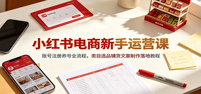 小红书电商新手运营课：账号注册养号全流程，类目选品铺货文案制作落地教程-大表哥网创