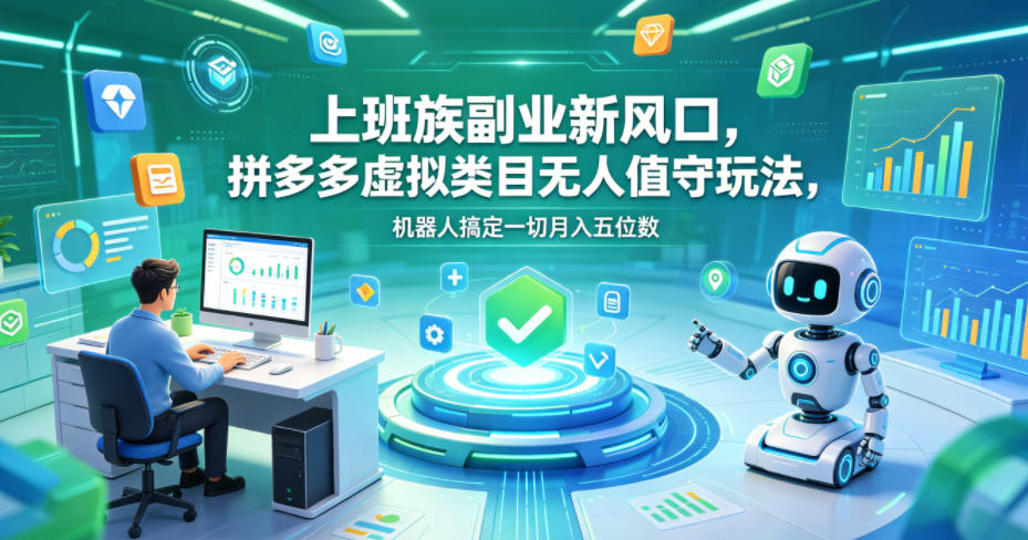 上班族副业新风口,拼多多虚拟类目无人值守玩法,机器人搞定一切月入五位数【揭秘】-大表哥网创