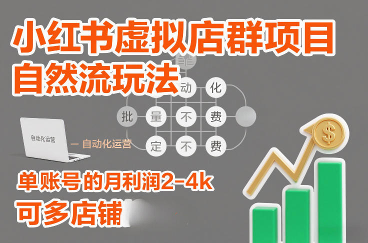 小红书虚拟店群项目，自然流玩法，批量自动化，稳定不费号，单账号的月利润2-4k，可多店矩阵-大表哥网创