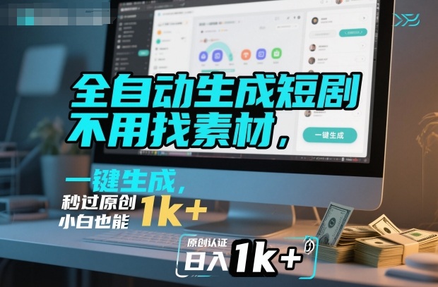 全自动生成短剧，不用找素材，不用剪辑，一键生成，秒过原创，小白也能轻松日入1k+【揭秘】-大表哥网创