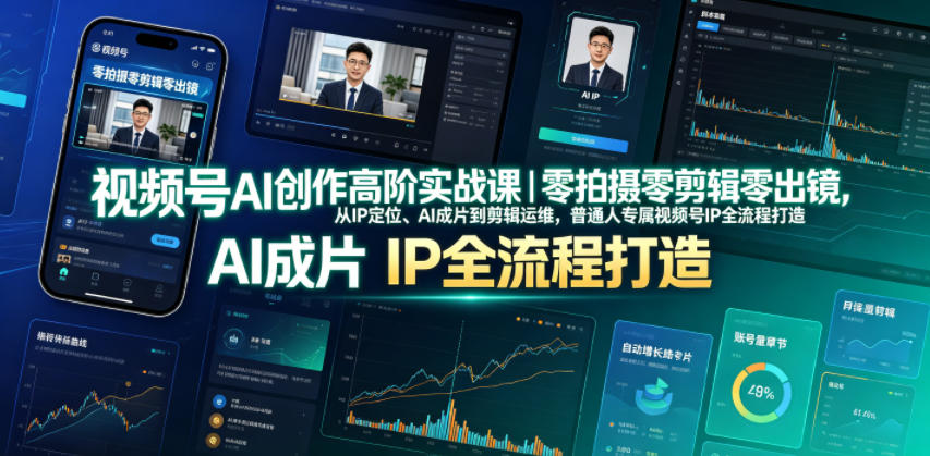 视频号AI创作高阶实战课｜零拍摄零剪辑零出镜，从IP定位、AI成片到剪辑运维，普通人专属视频号IP全流程打造-大表哥网创
