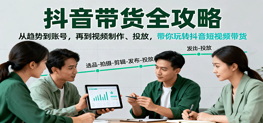 抖音带货全攻略：从趋势到账号，再到视频制作、投放，带你玩转抖音短视频带货-大表哥网创