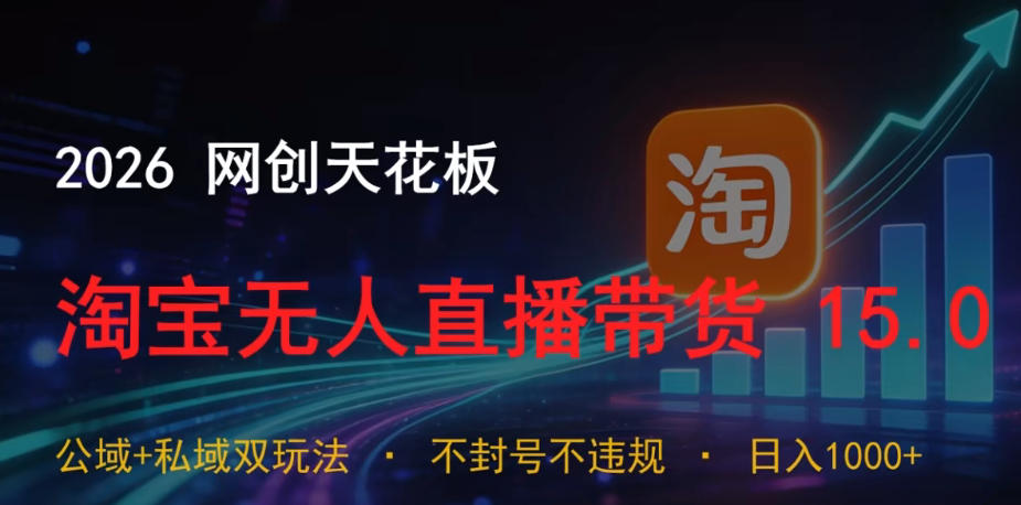 2026网创天花板，淘宝无人直播带货15.0，公域+私域双玩法，日入1k+，不违规不封号【揭秘】-大表哥网创