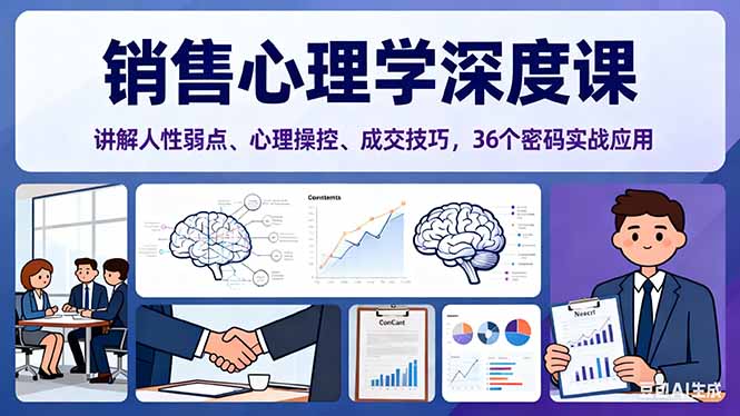 销售心理学深度课，讲解人性弱点、心理操控、成交技巧，36个密码实战应用-大表哥网创
