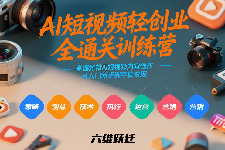AI短视频轻创业全通关训练营，掌握爆款AI短视频内容创作，从入门新手到平稳变现的六维跃迁-大表哥网创