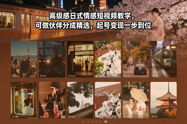 高级感日式情感短视频教学，可做伙伴分成精选，起号变现一步到位-大表哥网创