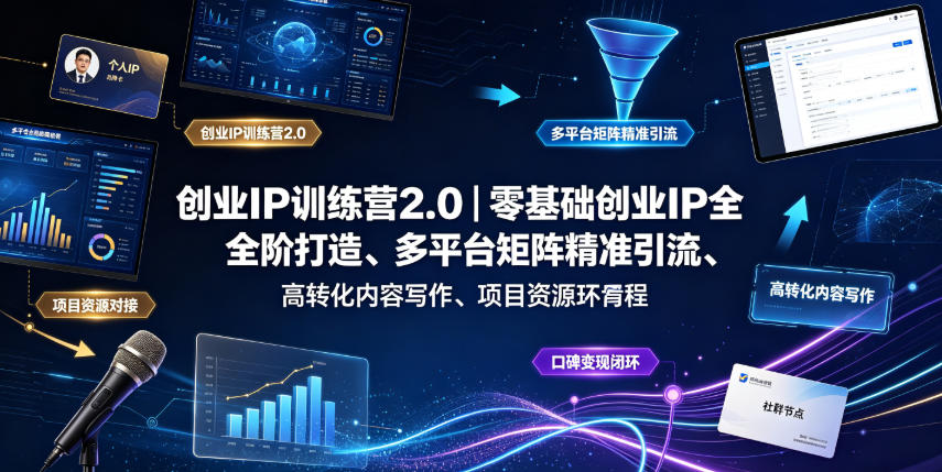 创业IP训练营2.0｜零基础创业IP全阶打造、多平台矩阵精准引流、高转化内容写作、项目资源对接与口碑变现闭环课程-大表哥网创