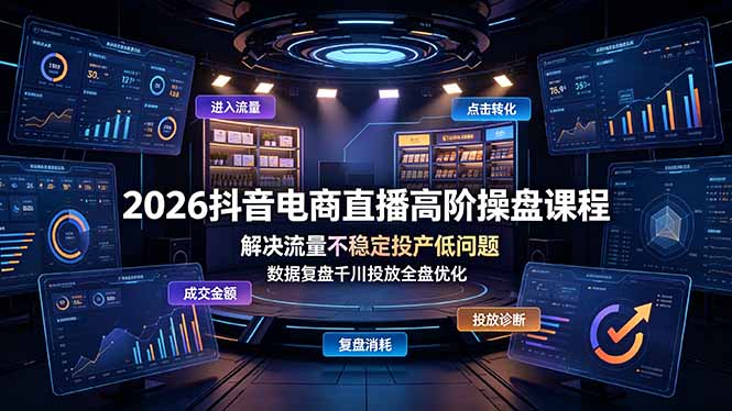2026抖音电商直播高阶操盘课程，解决流量不稳定投产低问题，数据复盘千川投放全盘优化-大表哥网创