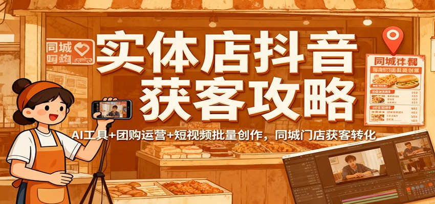 实体店抖音获客攻略：AI工具+团购运营+短视频批量创作，同城门店获客转化-大表哥网创