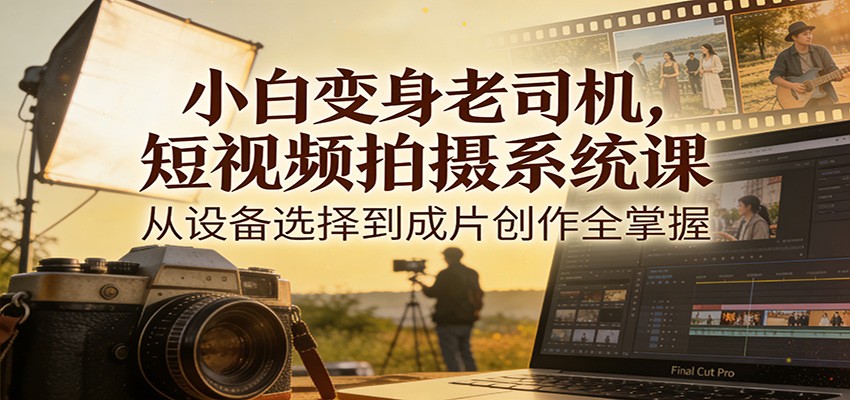 小白变身老司机，短视频拍摄系统课，从设备选择到成片创作全掌握-大表哥网创