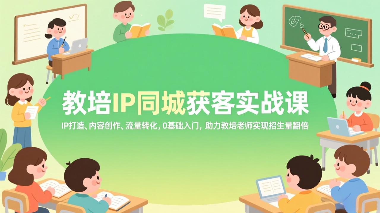 教培IP同城获客实战课，IP打造、内容创作、流量转化，0基础入门，助力教培老师实现招生量翻倍-大表哥网创