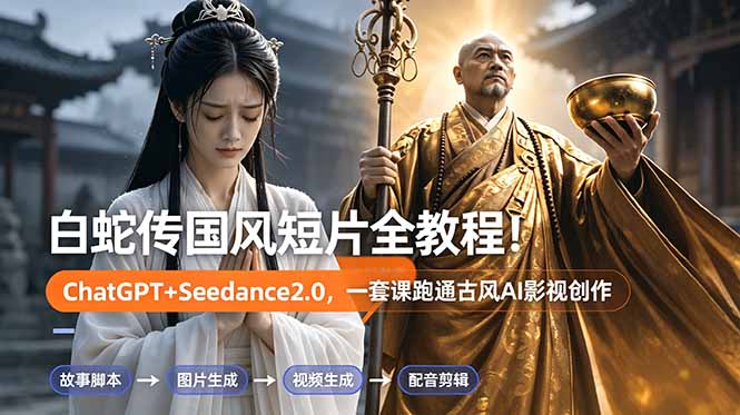 白蛇传-国风短片全教程！ChatGPT+Seedance2.0，一套课跑通古风AI影视创作-大表哥网创