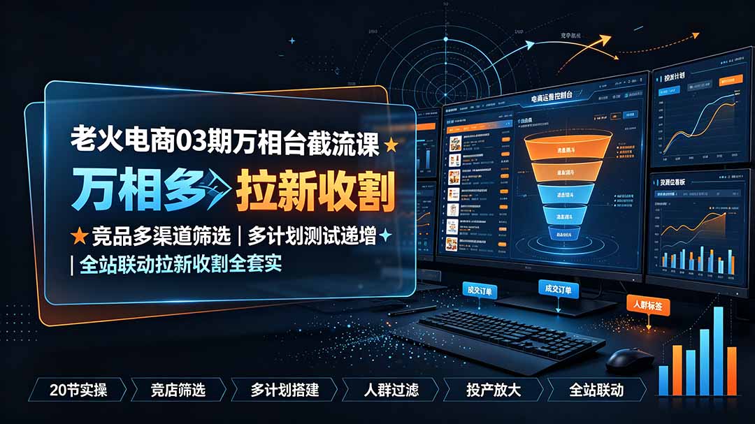 老火电商03期万相台截流课：竞品多渠道筛选｜多计划测试递增｜全站联动拉新收割全套实操教学-大表哥网创