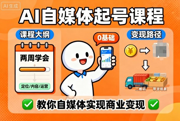 AI自媒体起号课程，0基础小白两周学会，教你自媒体实现商业变现-大表哥网创