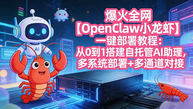 爆火全网【OpenClaw 小龙虾】一键部署教程：从0到1搭建自托管AI助理，多系统部署+多通道对接-大表哥网创