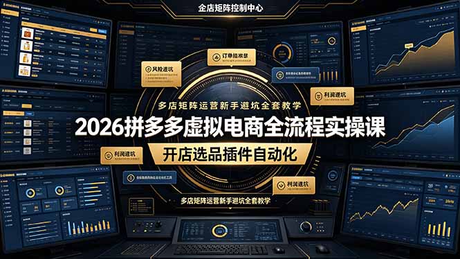 2026拼多多虚拟电商全流程实操课，开店选品插件自动化，多店矩阵运营新手避坑全套教学-大表哥网创
