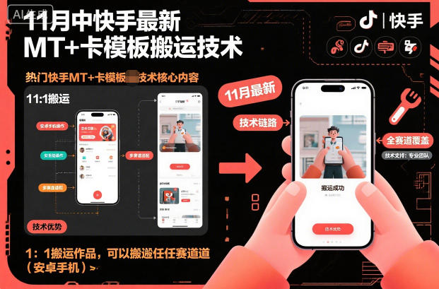 11月中快手最新MT+卡模板搬运技术，1：1搬运作品，可以搬运任何赛道(安卓手机)-大表哥网创