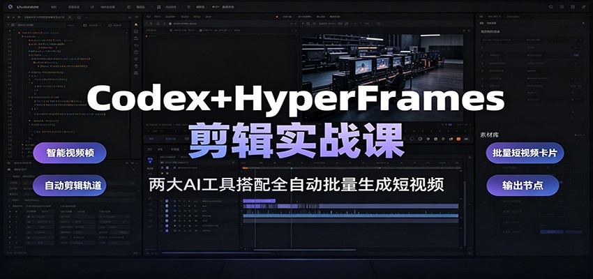 Codex+HyperFrames剪辑实战课：两大AI工具搭配全自动批量生成短视频-大表哥网创