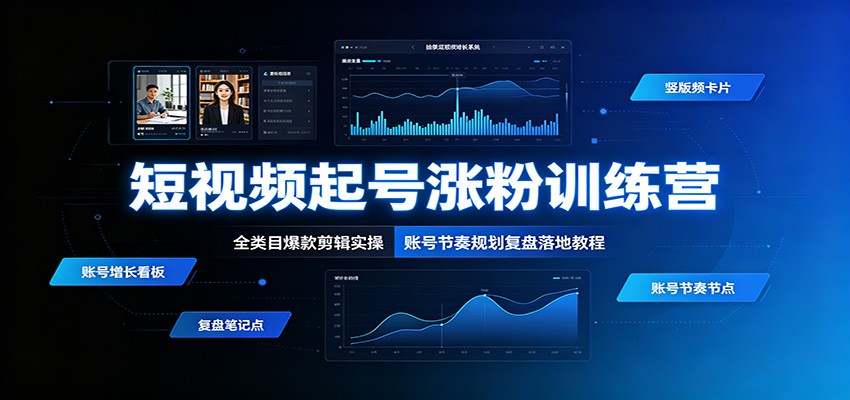 短视频起号涨粉训练营:全类目爆款剪辑实操,账号节奏规划复盘落地教程-大表哥网创