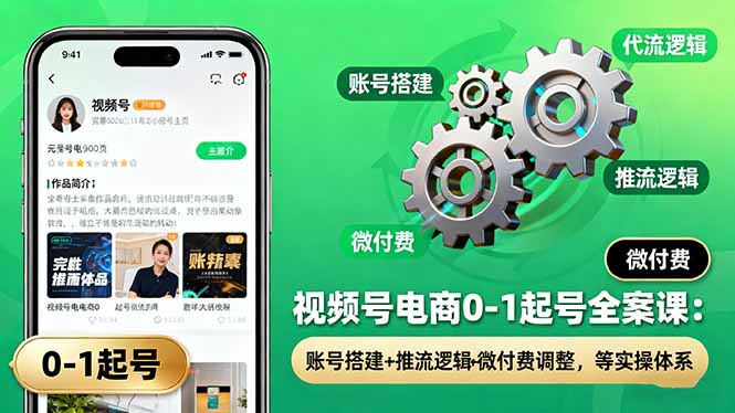 视频号电商0-1起号全案课：账号搭建+推流逻辑+微付费调整，等实操体系-大表哥网创
