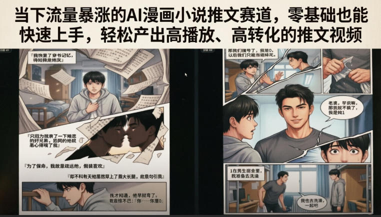 当下流量暴涨的AI漫画小说推文赛道，零基础也能快速上手，轻松产出高播放、高转化的推文视频-大表哥网创