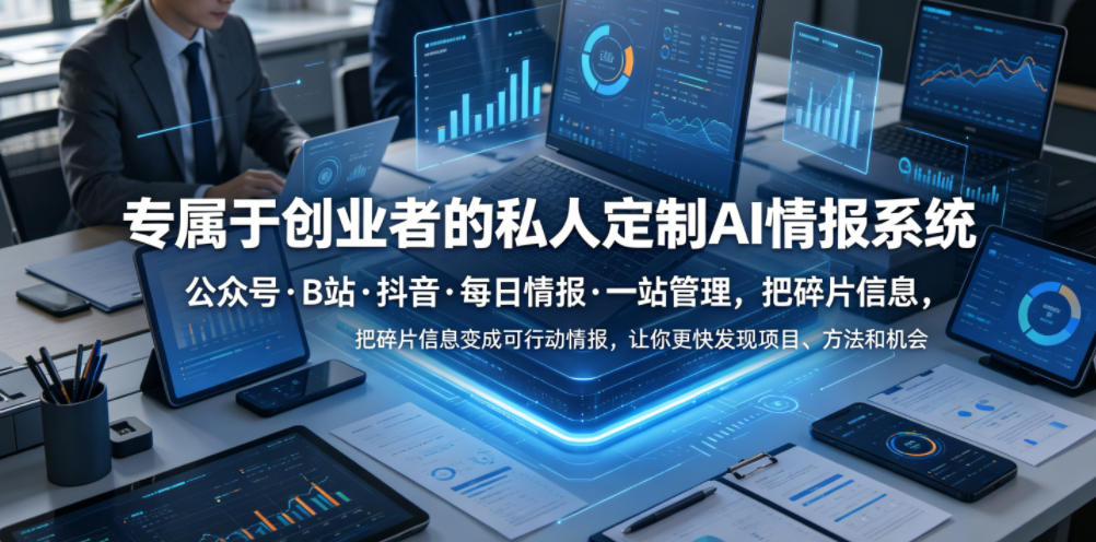 专属于创业者的私人定制AI情报系统，公众号·B站·抖音·每日情报·一站管理，把碎片信息变成可行动情报，让你更快发现项目、方法和机会-大表哥网创