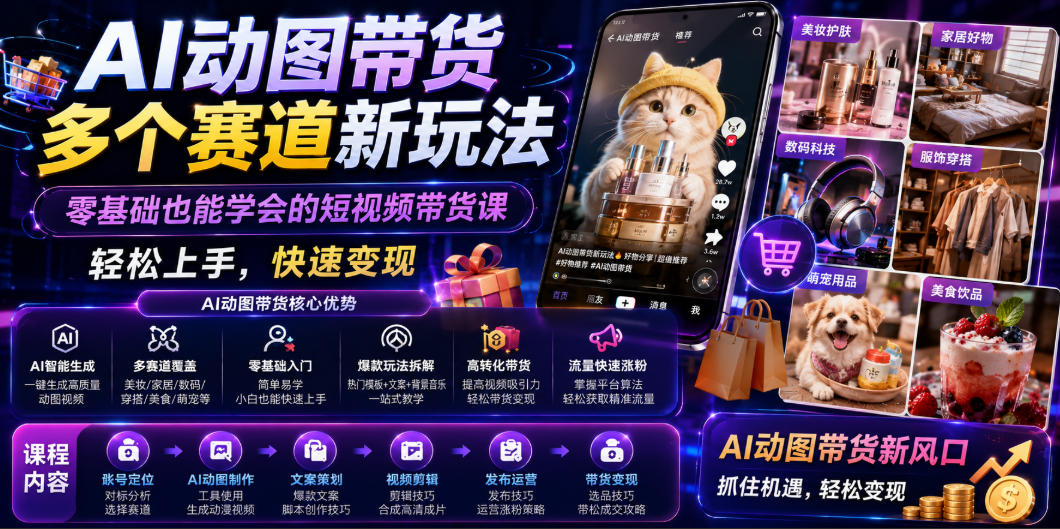 AI动图带货多个赛道新玩法，零基础也能学会的短视频带货课，轻松上手，快速变现-大表哥网创