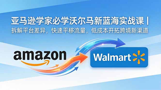 亚马逊卖家必学沃尔玛新蓝海实战课｜拆解平台差异，快速平移流量，低成本开拓跨境新渠道-大表哥网创