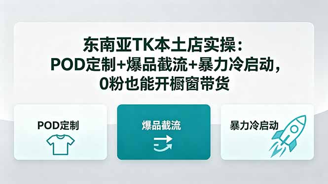 东南亚TK本土店实操-5月更新：POD定制+爆品截流+暴力冷启动，0粉也能开橱窗带货-大表哥网创