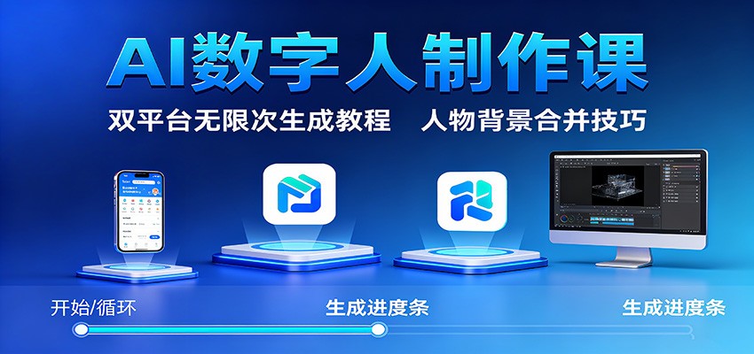 AI数字人制作课：双平台无限次生成教程，人物背景合并技巧-大表哥网创