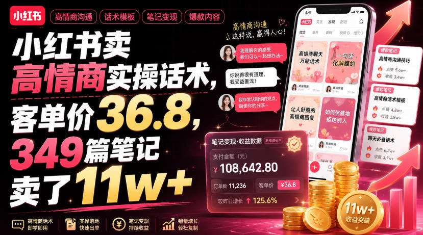 小红书卖高情商实操话术，客单价36.8，349篇笔记卖了11w+！-大表哥网创