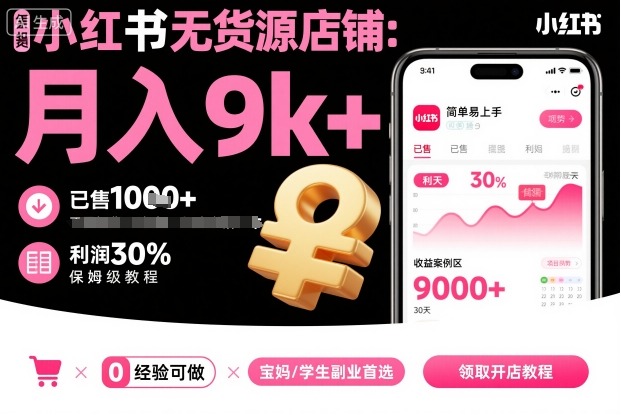 小红书无货源店铺项目，简单易上手，月入9k+，保姆级教程-大表哥网创