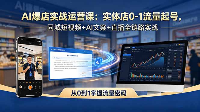 AI爆店实战运营课：实体店0-1流量起号，同城短视频+AI文案+直播全链路实战-大表哥网创