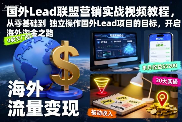 国外Lead联盟营销实战视频教程，从零基础到独立操作国外Lead项目的目标，开启海外淘金之路-大表哥网创