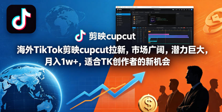 海外TikTok剪映cupcut拉新，市场广阔，潜力巨大，月入1w+，适合TK创作者的新机会-大表哥网创