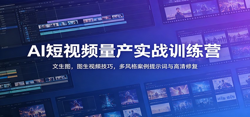 AI短视频量产实战训练营：文生图，图生视频技巧，多风格案例提示词与高清修复-大表哥网创