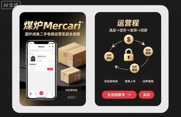 煤炉Mercari国外闲鱼二手电商运营实战全流程，仿品高利润，简单上手，闷声搞钱-大表哥网创