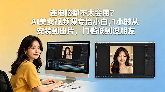 连电脑都不太会用？AI美女视频课专治小白，1小时从安装到出片，门槛低到没朋友-大表哥网创