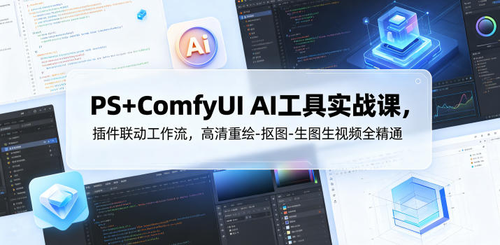 PS+ComfyUI AI工具实战课，插件联动工作流，高清重绘-抠图-生图生视频全精通-大表哥网创