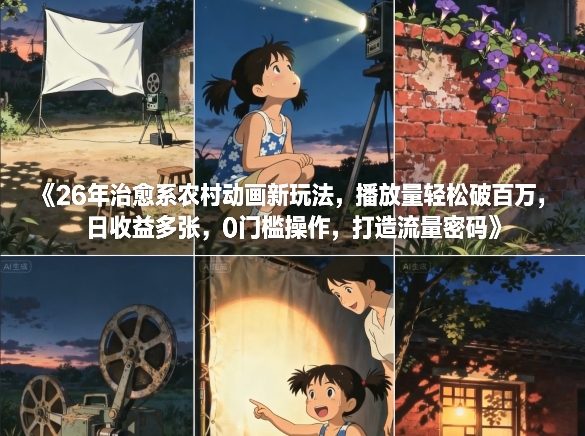 26年治愈系农村动画新玩法，播放量轻松破百万，日收益多张，0门槛操作，打造流量密码-大表哥网创